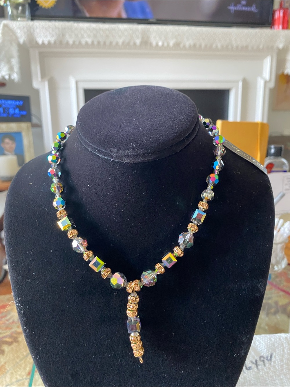 Aurora Crystal Drop Necklace with Gold Accents